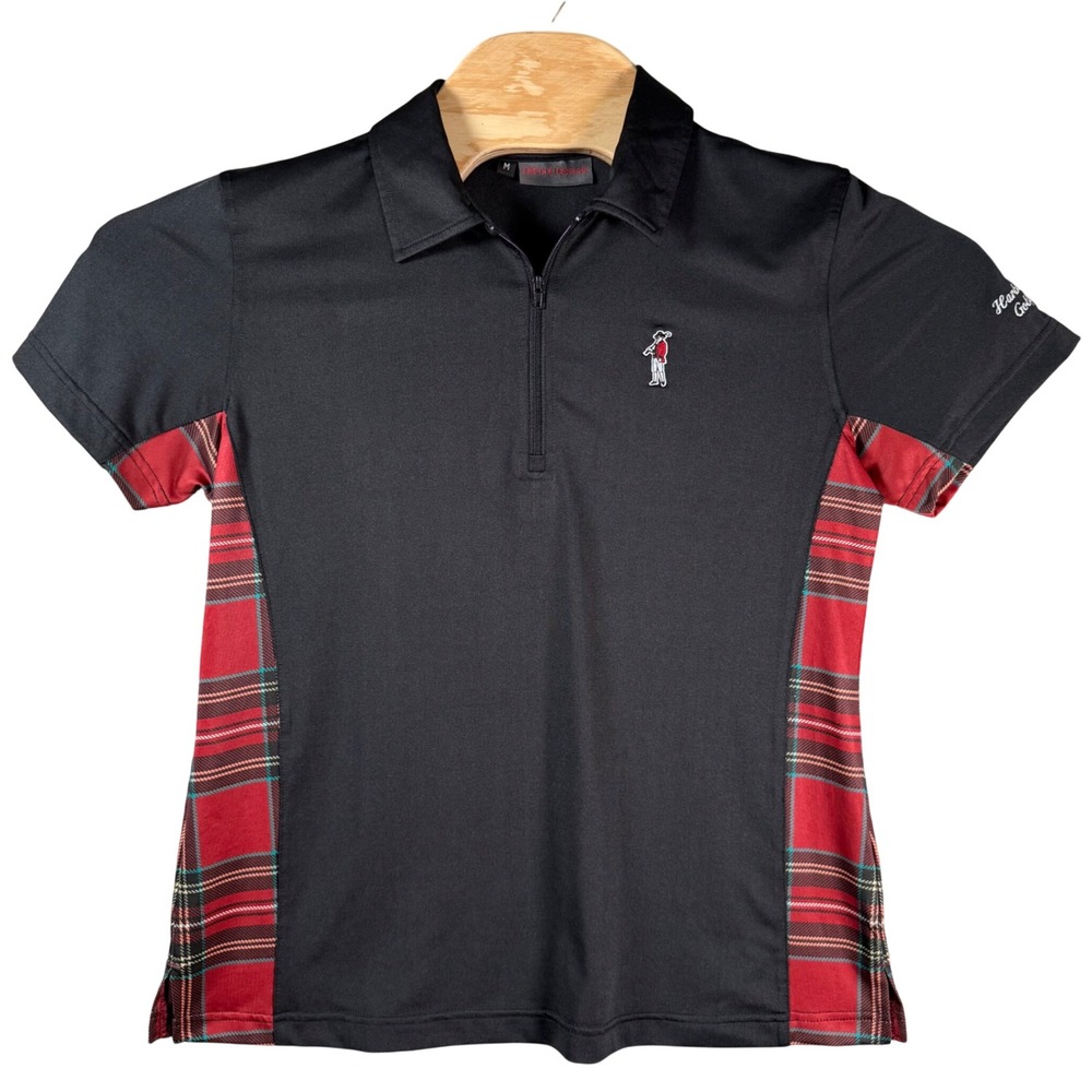 Harbour Town Golf Links Plaid Side Performance Polo Womens Medium Black Red Zip